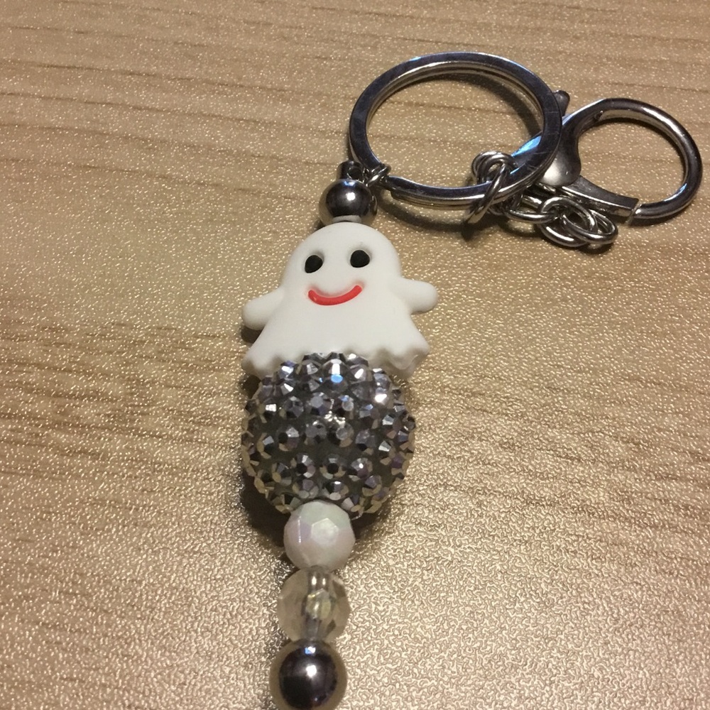 Cute Ghost Keychain with Sparkling Beads